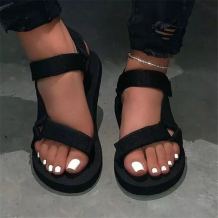 Black Fashion Casual Split Joint Solid Color Comfortable Flat Sandals