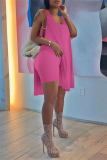 Pink Fashion Casual Solid Slit U Neck Sleeveless Two Pieces