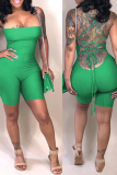 Green Sexy Solid Hollowed Out Strapless Skinny Rompers