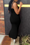 Black Sexy Casual Solid Slit Spaghetti Strap Sleeveless Two Pieces