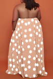 Apricot Sexy Casual Plus Size Dot Print Backless Halter Sleeveless Dress