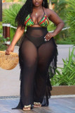 Black Fashion Sexy Solid Plus Size Beach Trousers
