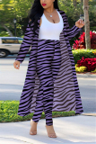 Black And White Fashion Casual Zebra Print Long Sleeve Two-Piece Suit
