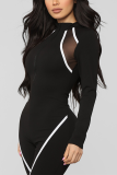Black Fashion Casual Stitching Sports Jumpsuit