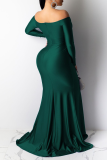 Green Sexy Solid Split Joint Off the Shoulder Irregular Dress Dresses