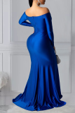 Blue Sexy Solid Split Joint Off the Shoulder Irregular Dress Dresses