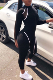 Black Fashion Casual Stitching Sports Jumpsuit