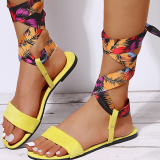 Fluorescent Yellow Casual Street Bandage Hollowed Out Patchwork Printing Opend Out Door Shoes