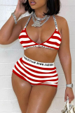 Red Sexy Striped Patchwork Swimwears