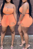 Orange Sexy Casual Solid Ripped Bandage One Shoulder Sleeveless Two Pieces