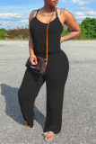 Brown Casual Solid Basic Spaghetti Strap Regular Jumpsuits