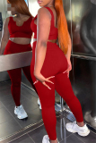 Red Casual Sportswear Solid Backless U Neck Two Pieces
