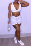 White Sexy Casual Solid Basic V Neck Sleeveless Two Pieces