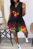 Colour Fashion Casual Print Basic V Neck Vest Dress