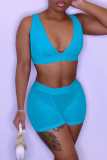 Sky Blue Sexy Casual Solid Basic V Neck Sleeveless Two Pieces