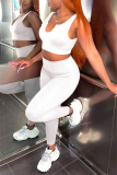 White Casual Sportswear Solid Backless U Neck Two Pieces