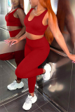 Red Casual Sportswear Solid Backless U Neck Two Pieces