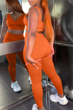 Orange Casual Sportswear Solid Backless U Neck Two Pieces