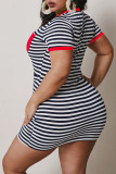 Red Fashion Casual adult Ma'am O Neck Striped Patchwork Stripe Plus Size