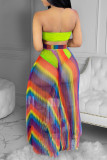 Light Green Fashion Sexy Print See-through Backless Strapless Sleeveless Two Pieces