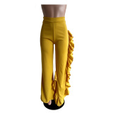 Yellow Elastic Fly Mid Patchwork Loose Pants Pants