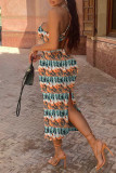 Multicolor Fashion Sexy Print Backless Strapless Sleeveless Two Pieces