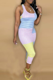 Multicolor Fashion Sexy Print Vests U Neck Sleeveless Dress