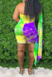 Yellow Sexy Patchwork Tie-dye Strapless Plus Size Two Pieces
