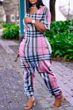 Pink Fashion Casual Print Basic V Neck Loose Jumpsuits