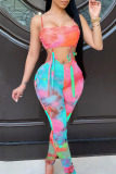 Pink Sexy Print Hollowed Out Patchwork Frenulum Skinny Jumpsuits