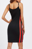Black Sexy Casual Striped Split Joint Spaghetti Strap Sleeveless Dress
