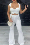 White Sexy Casual Solid Split Joint Square Collar Sleeveless Two Pieces