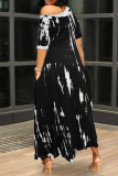 Black Casual Print Split Joint One Shoulder Irregular Dress Dresses