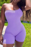 Purple Sexy Solid Split Joint One Shoulder Plus Size Jumpsuits