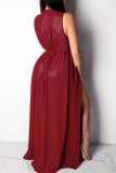 Wine Red Hooded Out Solid Mesh Patchwork Casual Sexy Cover-Ups & Beach Dresses（without underwear）
