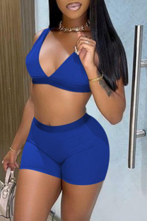 Royal Blue Sexy Solid Split Joint V Neck Sleeveless Two Pieces
