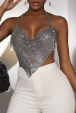 Champagne Sexy Patchwork Sequins Halter Tops