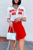 Blue Fashion Casual Letter Print Basic Turndown Collar Short Sleeve Two Pieces