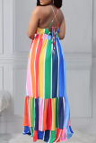 Red Sexy Striped Patchwork POLO collar Cake Skirt Dresses