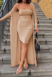 As Show Fashion Solid Two Piece Suits A-line skirt Long Sleeve Two-Piece Dress
