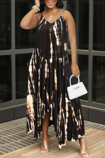 Brown Sexy Print Patchwork Spaghetti Strap Irregular Dress Dresses