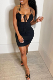 Black Sexy Solid Hollowed Out Pencil Skirt Dresses