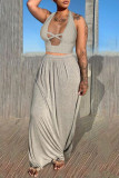 Orange Sexy Casual Solid Hollowed Out Backless Halter Sleeveless Two Pieces