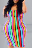Colour Sexy Print Patchwork Strapless Pencil Skirt Plus Size Dresses