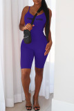 Purple Sexy Print Backless Spaghetti Strap Straight Rompers