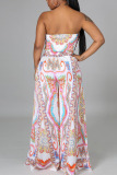 White Sexy Print Bandage Patchwork Knotted Strapless Sleeveless Two Pieces