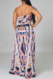 White Sexy Print Bandage Patchwork Knotted Strapless Sleeveless Two Pieces