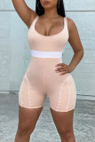 Pink Sexy Solid Patchwork U Neck Skinny Rompers