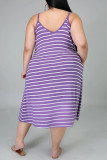Grey Sexy Casual Plus Size Striped Print Backless Spaghetti Strap Sleeveless Dress