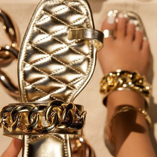 Gold Casual Street Hollowed Out Patchwork Chains Opend Out Door Shoes